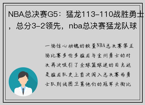 NBA总决赛G5：猛龙113-110战胜勇士，总分3-2领先，nba总决赛猛龙队球员数据
